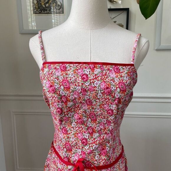Vintage 90s City Triangles Floral Fit & Flare Spaghetti Strap Dress S 5 6 - Picture 2 of 9